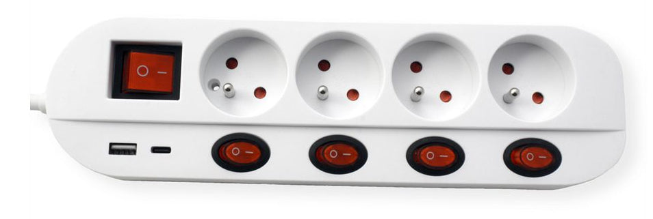 ROLINE Steckdosenleiste – 4× UTE (Typ E), USB‑A/C, 1,5 m, mit Schalter, Weiss