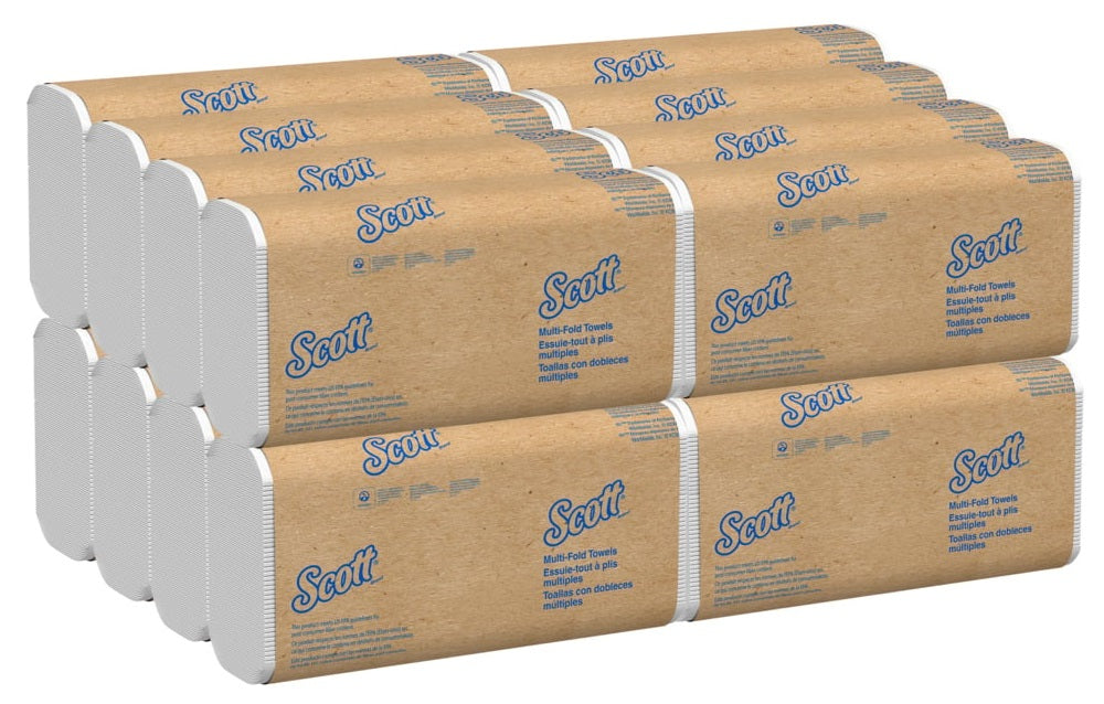 SCOTT Falthandtücher W-Falz – 1-lagig, weiss – 203,2 × 238,7 mm – Karton 16 × 250 Blatt – FSC, UL ECOLOGO