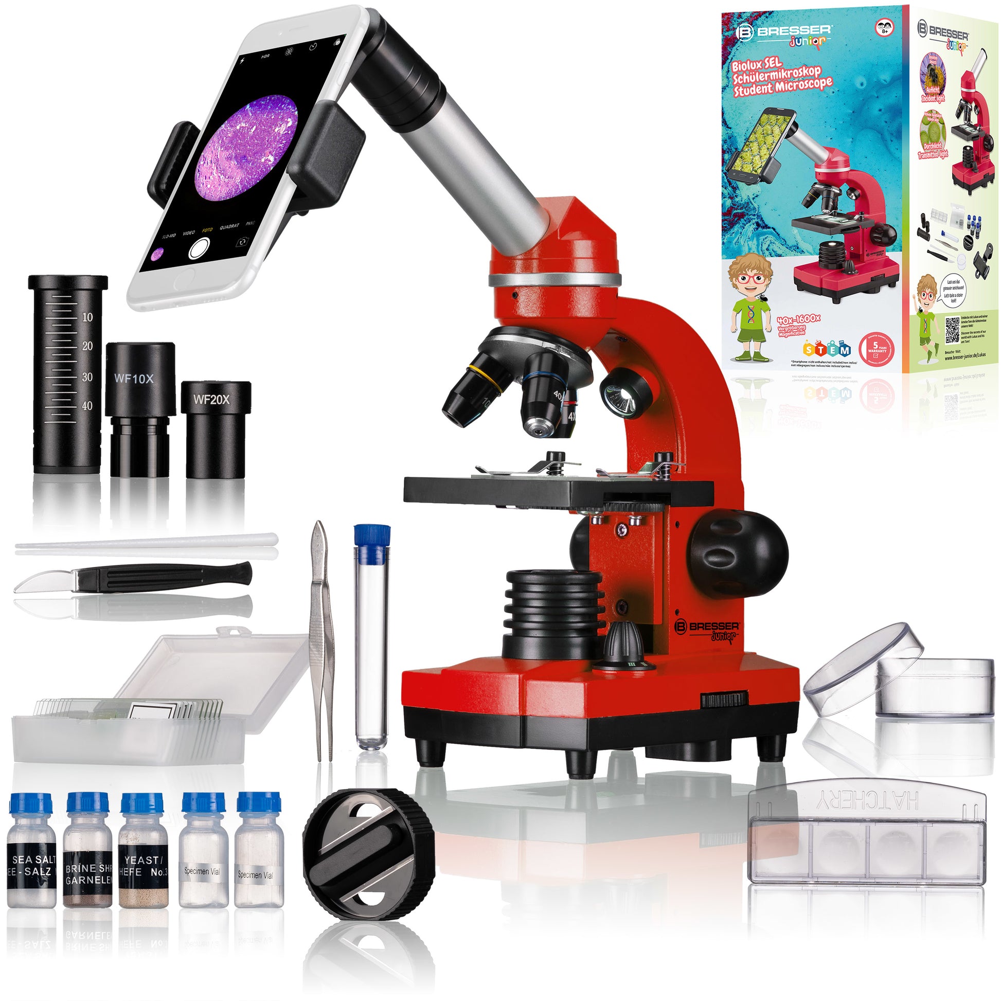 Bresser Optics Mikroskop-Bausatz – Junior Biolux, 1600×, LED-Beleuchtung, ab 8 Jahren