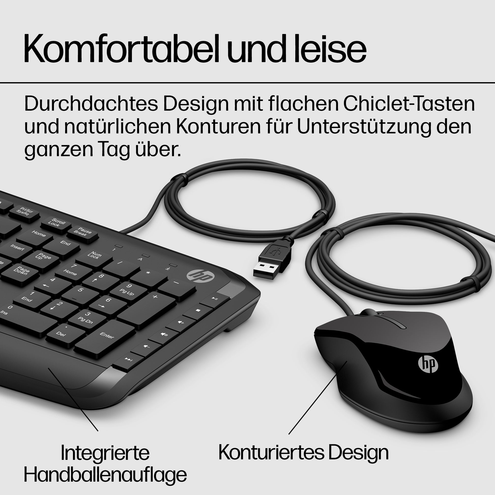 HP Tastatur- und Maus-Set – kabelgebunden, USB – schwarz – für PCs mit freiem USB-Anschluss