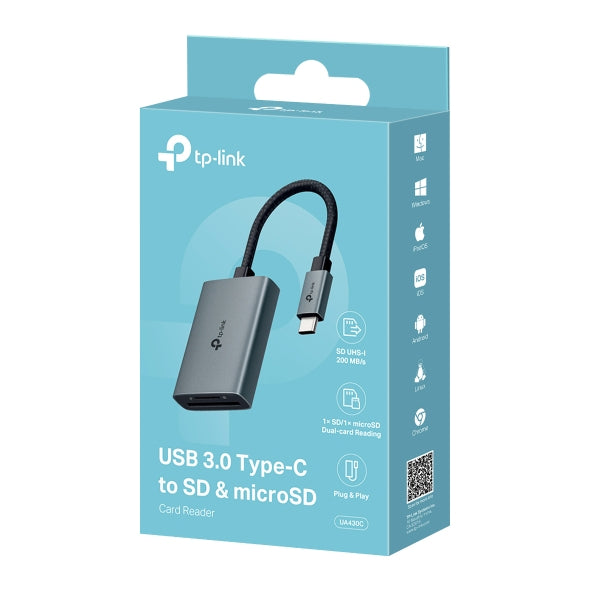 TP-Link USB-Kartenleser USB-C – SD/microSD – USB 3.2 Gen 1 (5 Gbit/s) – Grau – für Windows, Mac, iOS und mehr