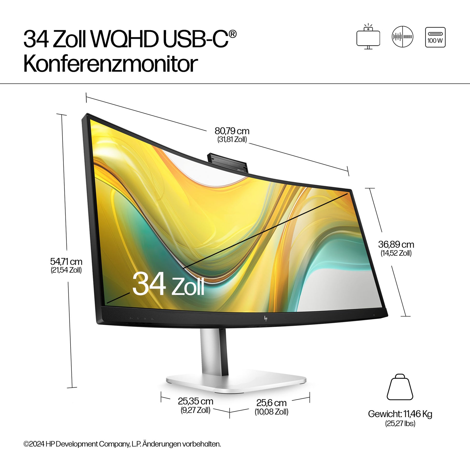 HP S5 Pro 534PM – Monitor, WQHD (2560 × 1440), Gebogen, USB-C, Docking-Display