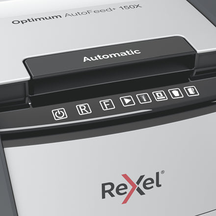 Rexel Optimum AutoFeed+ 150X A – Kreuzschnitt 4 × 28 mm, automatische Papierzufuhr 150 Blatt