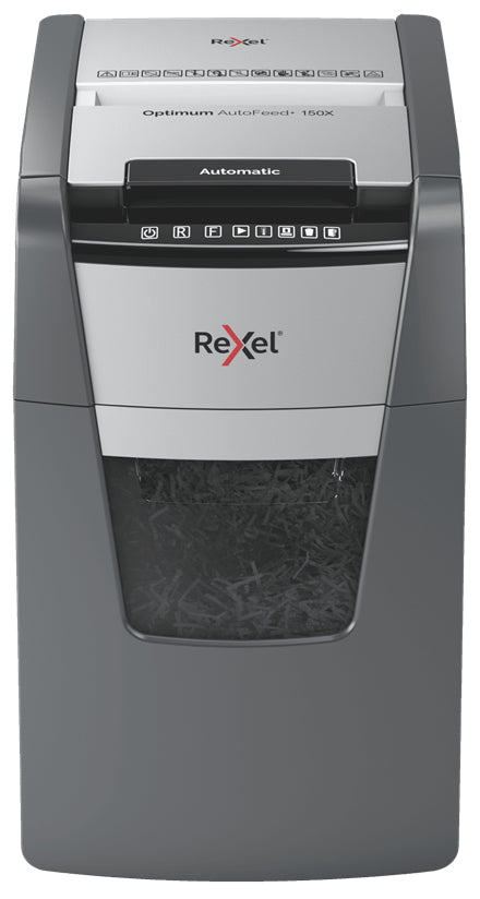 Rexel Optimum AutoFeed+ 150X A – Kreuzschnitt 4 × 28 mm, automatische Papierzufuhr 150 Blatt