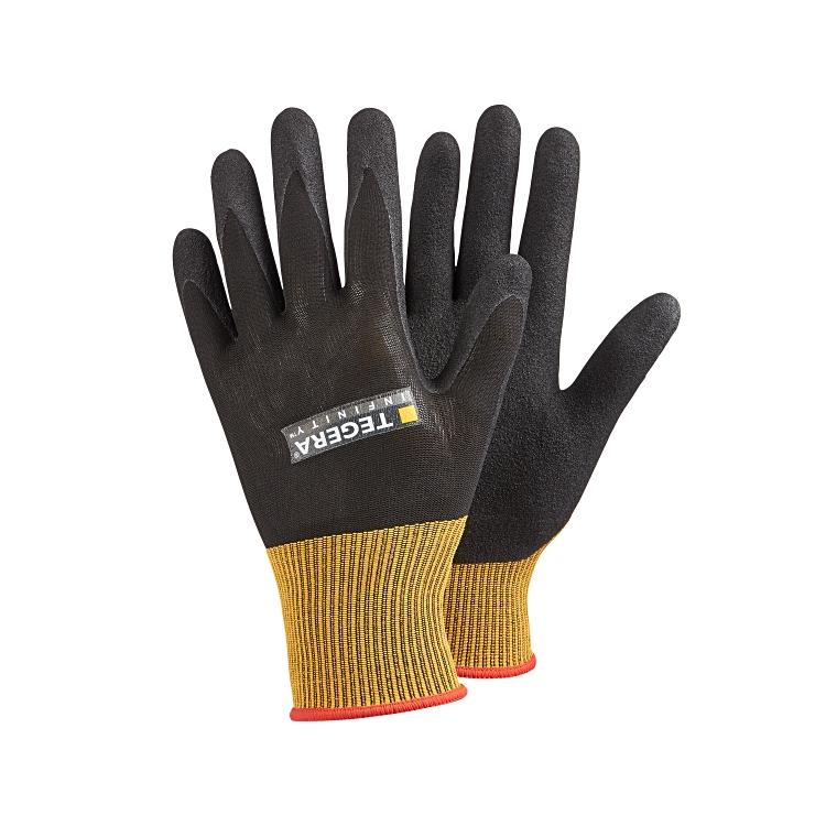 Tegera Arbeitshandschuhe, Infinity 8801 – Grösse 10 (XL), 6 Paar – Nylon/Spandex, Nitrilschaum/PU, Gelb/Schwarz
