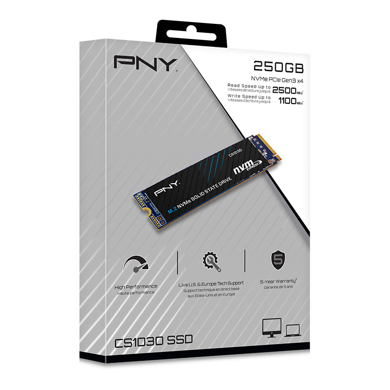 PNY CS1030 – M.2 2280 NVMe PCIe 3.0 SSD, 250 GB, 2500 MB/s Lesen, 1100 MB/s Schreiben