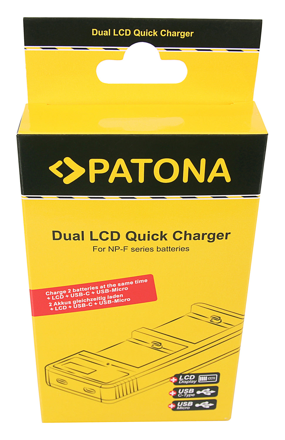 PATONA DMW-BLK22 Dual-USB Akkulader – für Panasonic DMW-BLK22, DC-S5, G9 und weitere – 2-fach, USB, Schwarz