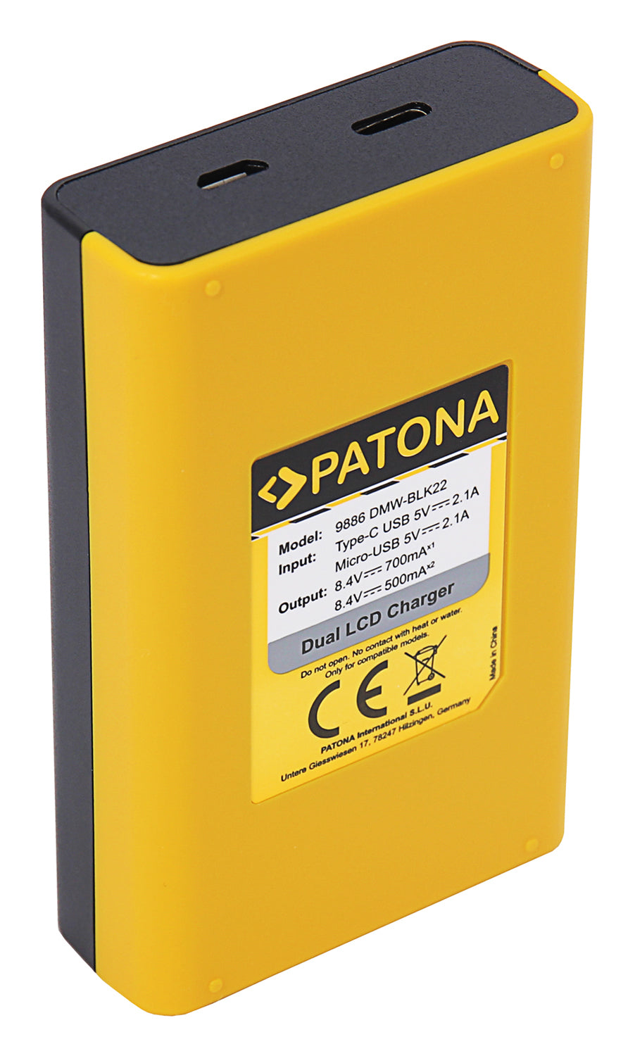 PATONA DMW-BLK22 Dual-USB Akkulader – für Panasonic DMW-BLK22, DC-S5, G9 und weitere – 2-fach, USB, Schwarz