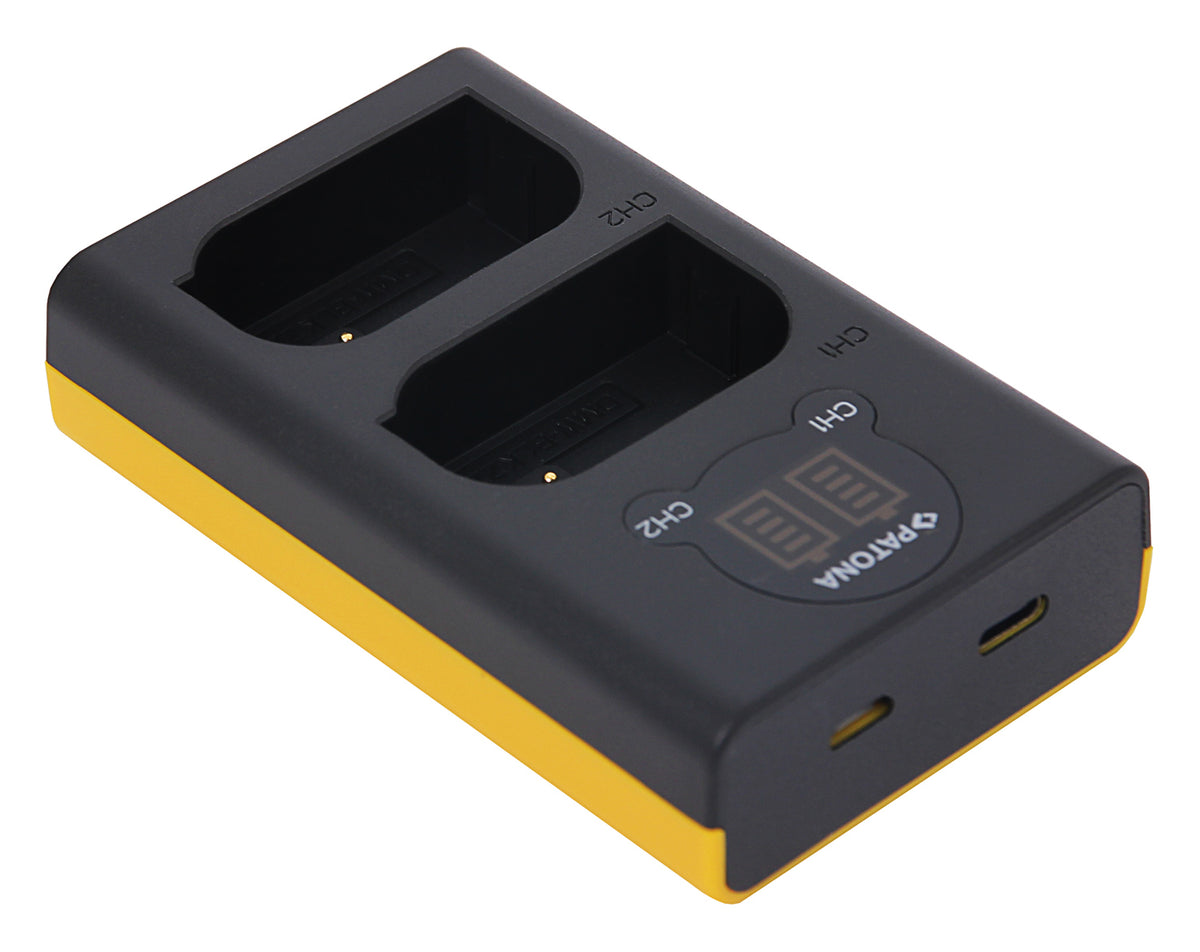 PATONA DMW-BLK22 Dual-USB Akkulader – für Panasonic DMW-BLK22, DC-S5, G9 und weitere – 2-fach, USB, Schwarz