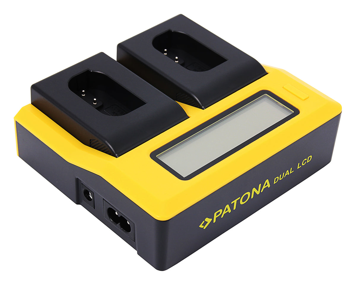 PATONA Dual-Ladegerät DMW-BLK22 Akkuladegerät – 2-fach, 12–24 V (AC/KFZ) – für Panasonic DMW-BLK22, DC-S5, G9 u. a.