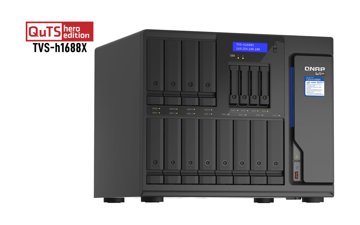 QNAP 16-Bay Tower NAS – Intel Xeon W-1250, 32 GB RAM, 10GbE, QuTS hero, für 2,5"/3,5"/M.2 HDD/SSD, SATA