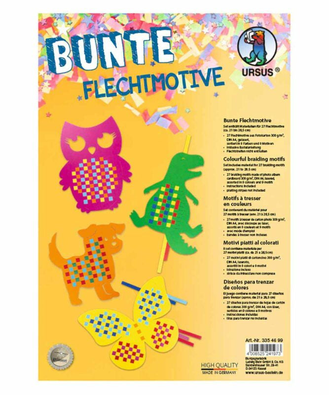 URSUS Flechtpapier-Bastelset – 27 Motive – A4 – 300 g/m² – Mehrfarbig