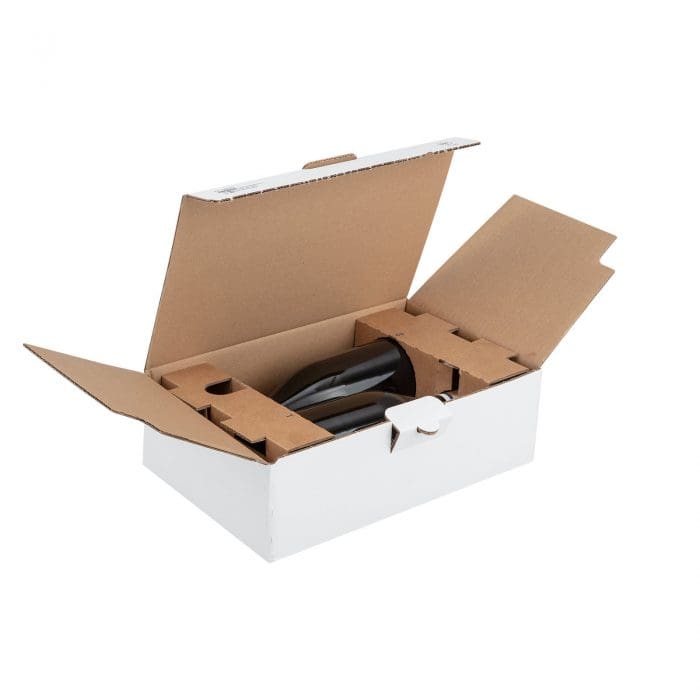 Brieger VinoPac Weintrageverpackung – für 2 Flaschen, Automatikboden, Weiss, 1 Einlage