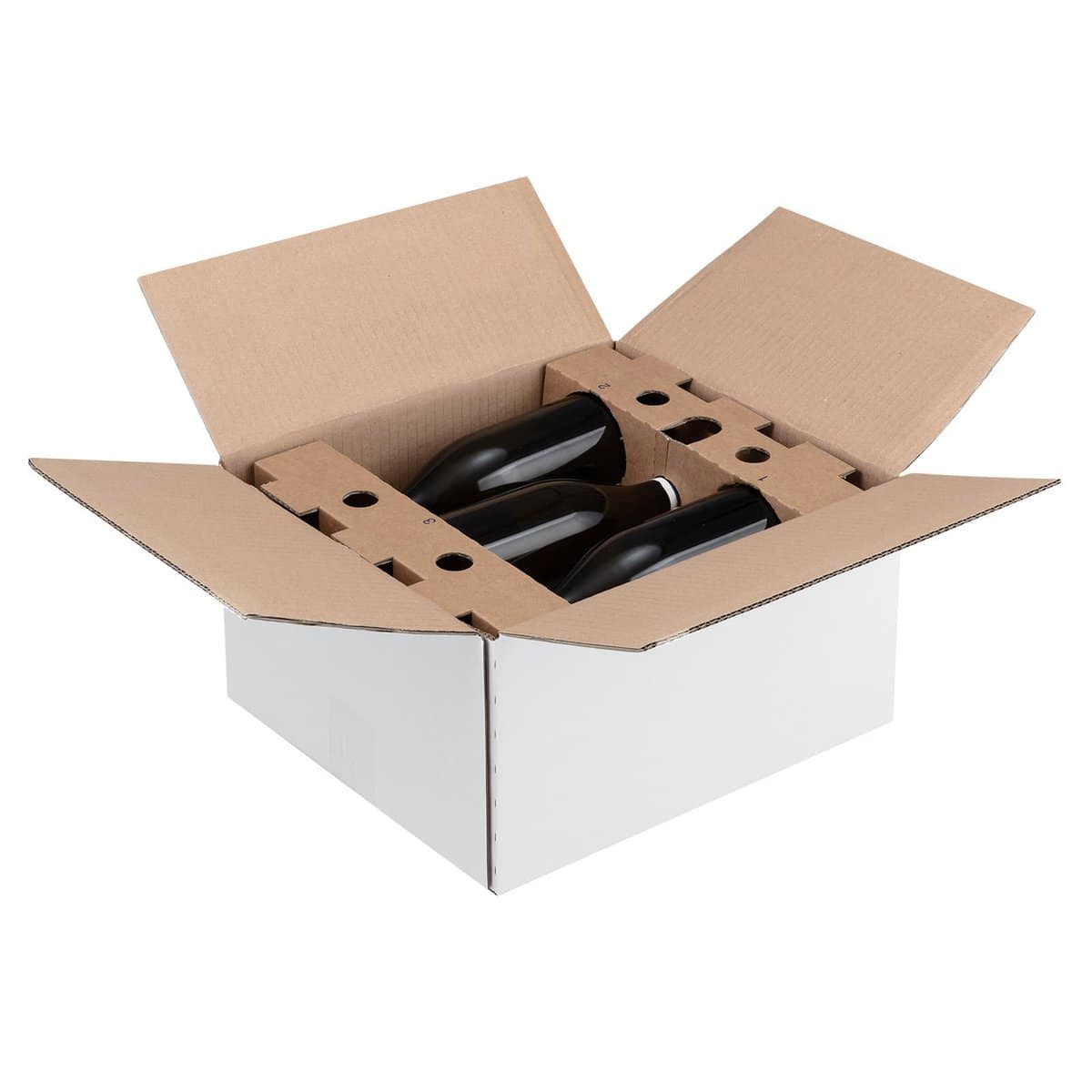 Brieger Weinversandkarton VinoPac – für 6 Flaschen (0,7–0,75 l, bis 290 mm, Ø bis 80 mm), mit 2 Einlagen, weiss