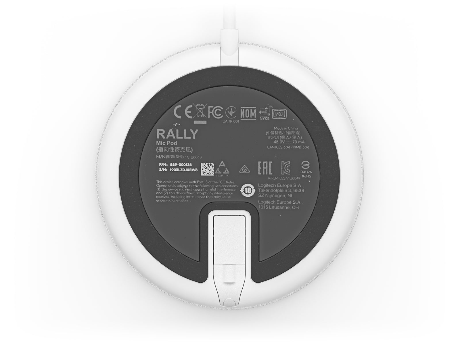 Logitech Rally Mic Pod – Konferenzmikrofon für Rally Bar Mini, Rally Bar und Rally, Weiss