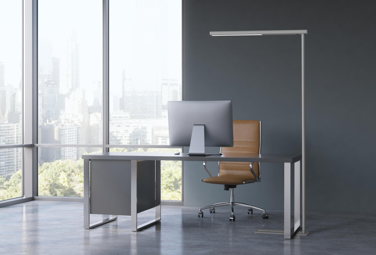 MAUL Stehleuchte LED MAULjet – 4000 K – 2’617 lm 51 W – silber