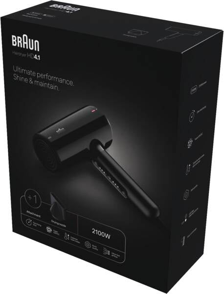 Braun Haartrockner HD4.1 – 2200 W, 3 Geschwindigkeiten, Ionenfunktion – Schwarz