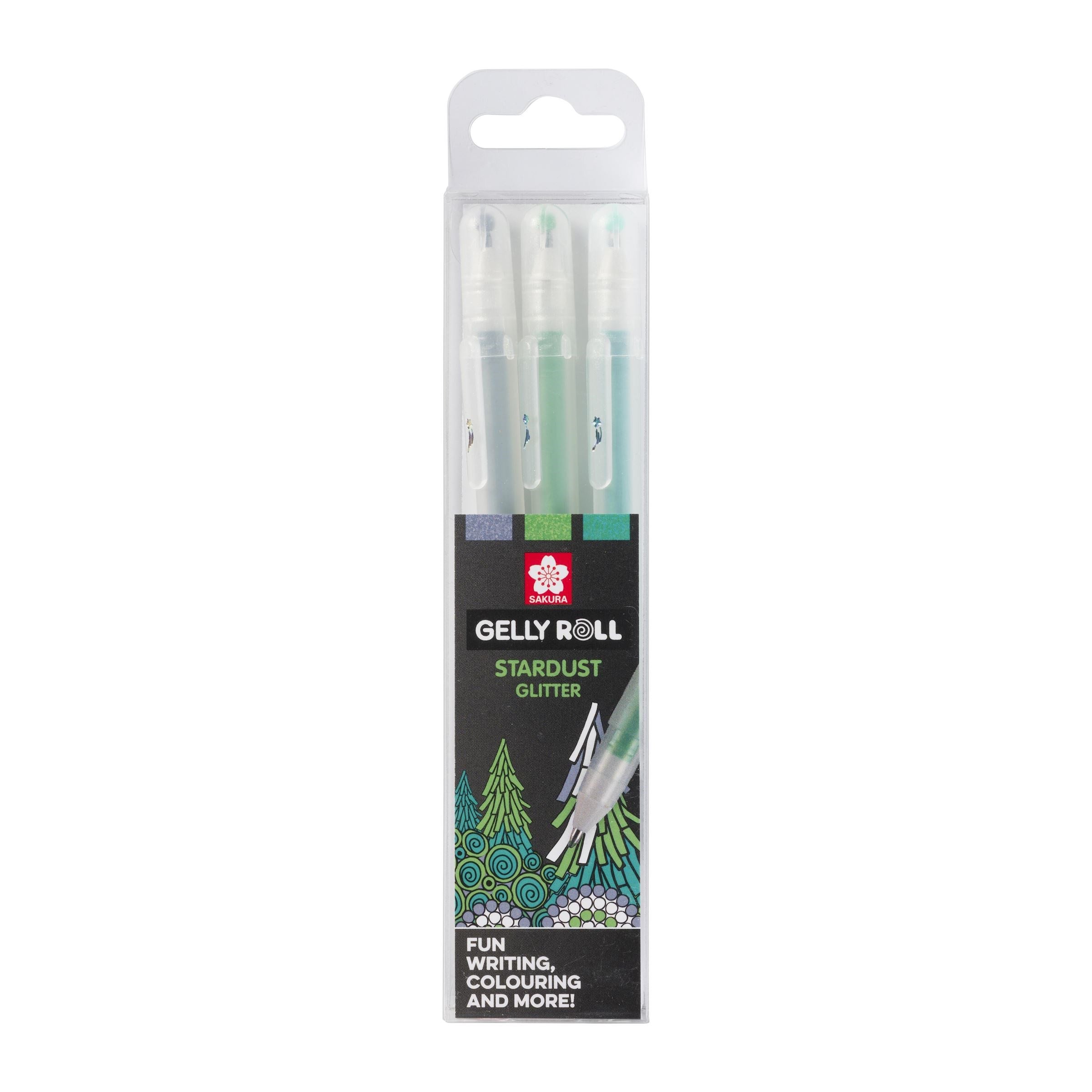 Sakura Gelly Roll Stardust Gelschreiber, Kappe – grün/limette/silber, Spitze 0,5 mm, glitzernd, 3er-Set