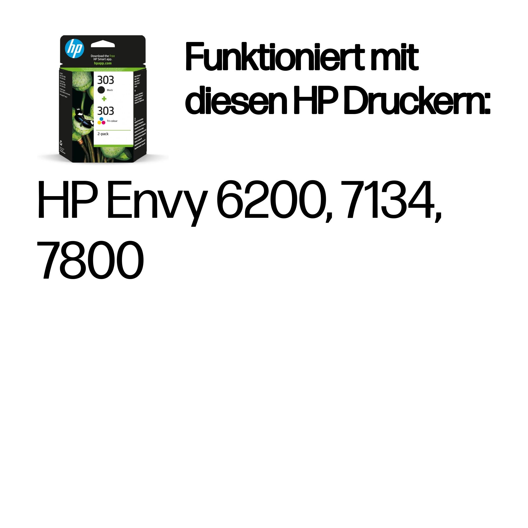 HP 303 Tintenpatronen-Multipack, Schwarz/Cyan/Magenta/Gelb (Original) – für Envy 6200/7134/7800 – 3YM92AE