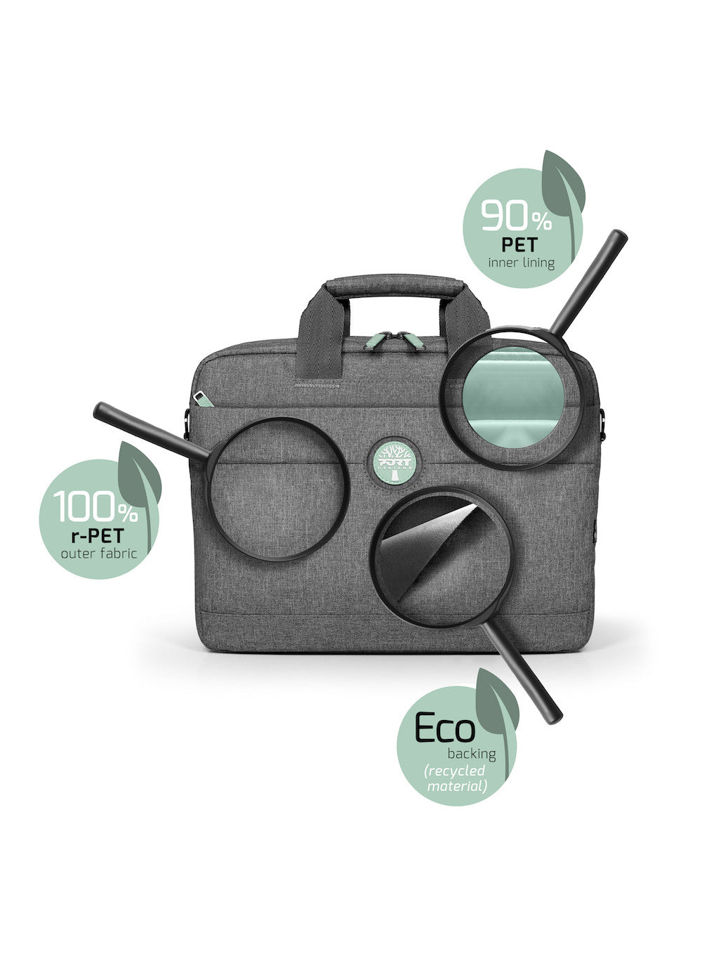 Port Designs Yosemite Eco Notebook-Tasche bis 14" – aus recycelten Materialien, mit Schultergurt – Grau