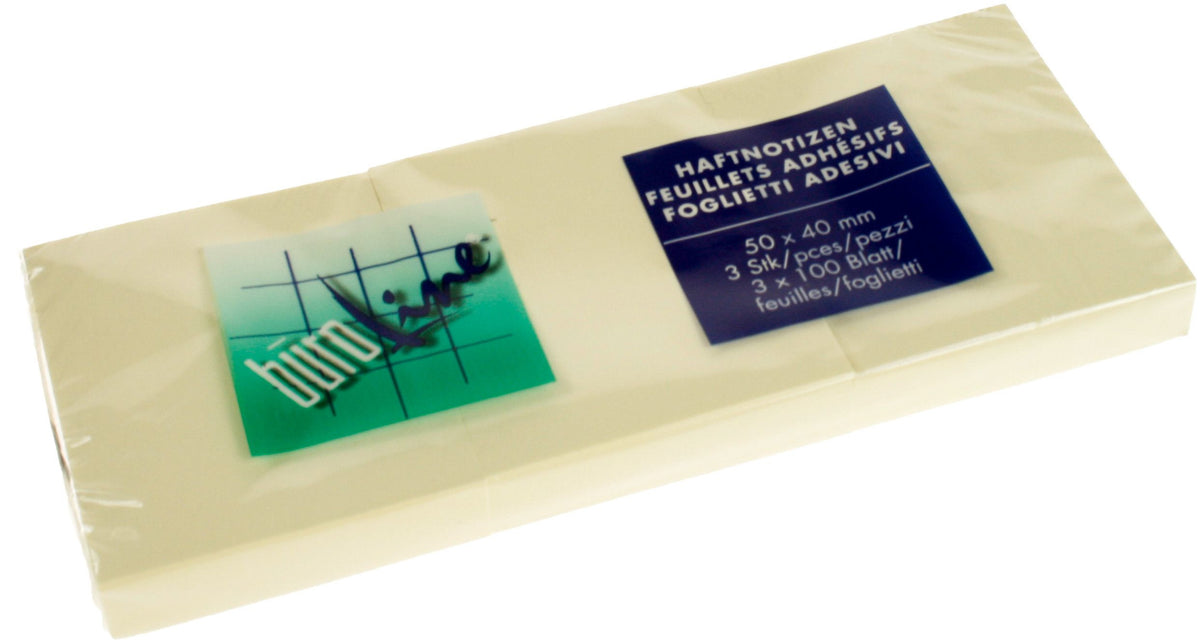 Buroline Büroline Haftnotizen – 40 × 50 mm – Gelb, 100 Blatt/Block, 3er-Pack, FSC