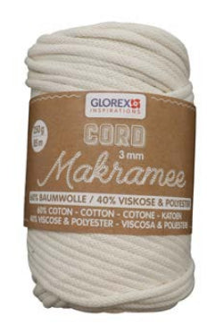 Glorex Makramee-Kordel Weiss – Ø 3 mm, 250 g, 85 m, Polyester