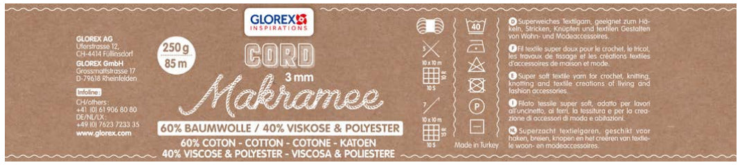 Glorex Makramee-Kordel Olivgrün – Ø 3 mm, 250 g, 85 m, Baumwolle