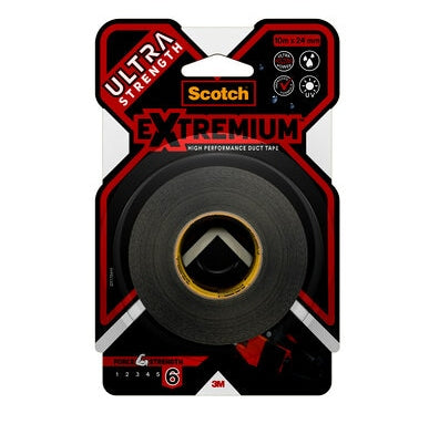 3M Scotch Extremium ULTRA H.P. Gewebeband/Gaffa – 24 mm × 10 m, schwarz, extra stark, wasserfest, UV-beständig