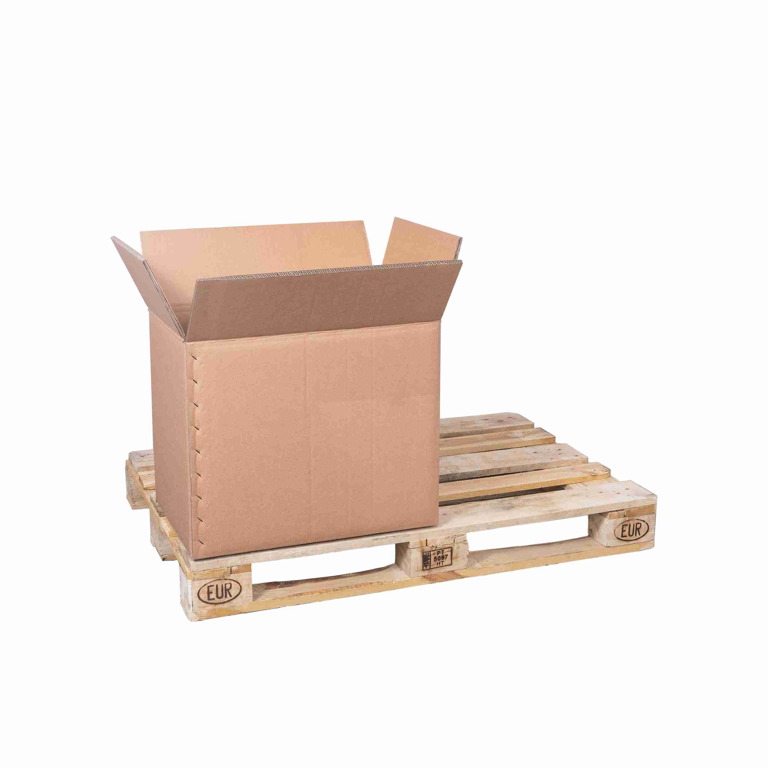 Model Palett- und Exportbox – 570 × 370 × 450 mm, braun, 3-wellig, selbstklebend – 1 Stk., ab 20 Stk.