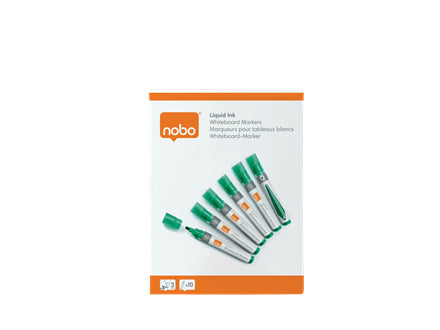 Nobo Whiteboard-Marker Flüssigtinte – Rundspitze 3 mm – Grün – 10er-Set – trocken abwischbar