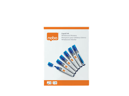 Nobo Whiteboard-Marker – Rundspitze 3 mm, Blau, 10 Stk., Trocken abwischbar, Nachfüllbar – Für Emaille