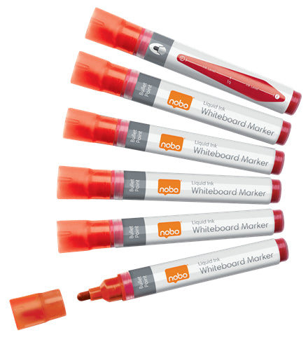 Nobo Board-Marker Flüssigtinte – Rundspitze 3 mm – Rot – 10er-Set – trocken abwischbar