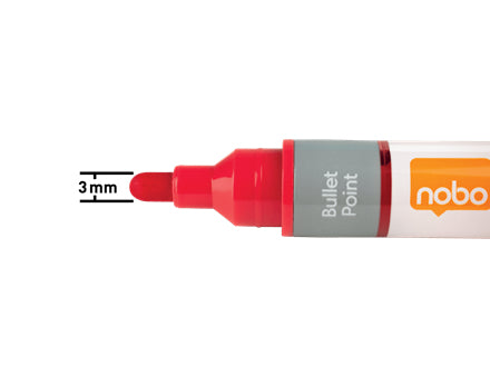Nobo Board-Marker Flüssigtinte – Rundspitze 3 mm – Rot – 10er-Set – trocken abwischbar