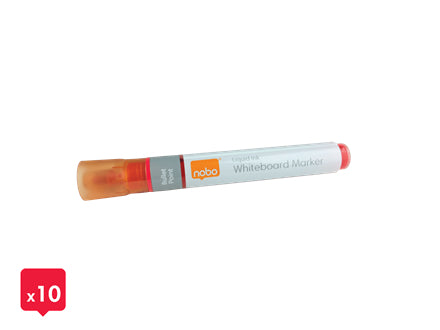 Nobo Board-Marker Flüssigtinte – Rundspitze 3 mm – Rot – 10er-Set – trocken abwischbar