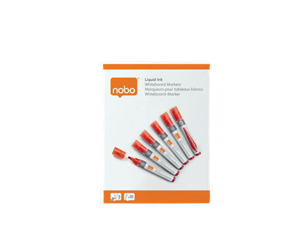 Nobo Board-Marker Flüssigtinte – Rundspitze 3 mm – Rot – 10er-Set – trocken abwischbar