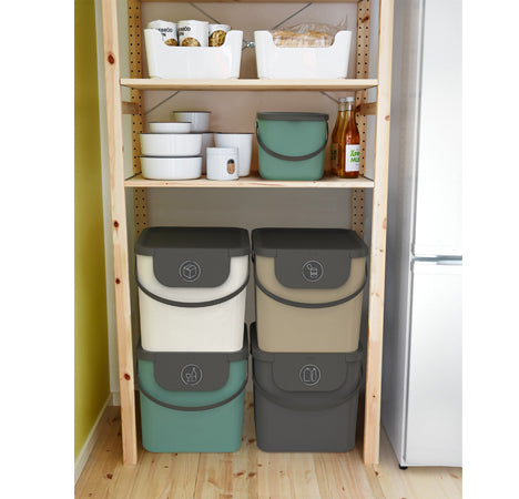 Rotho Abfallcontainer – 40 l – mit Deckel – Kunststoff, Horizon Blau – B × H × T 358 × 340 × 400 mm