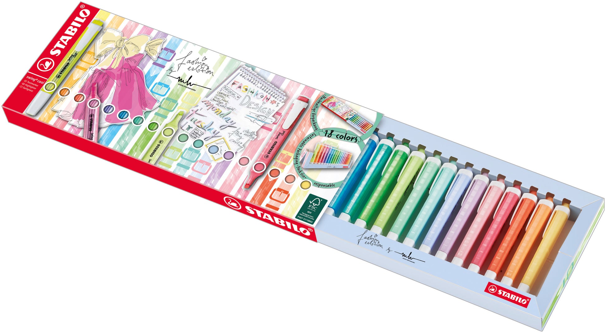 STABILO Textmarker Desktop Set 18 Farben – Keilspitze, 1–4 mm