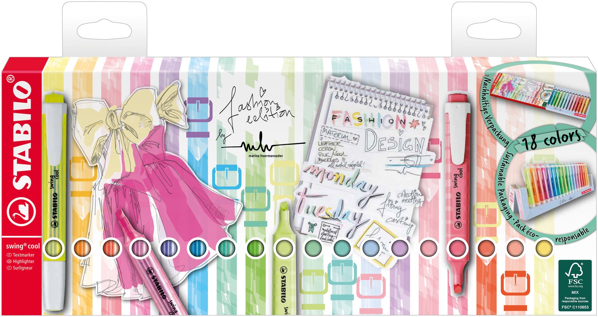 STABILO Textmarker Desktop Set 18 Farben – Keilspitze, 1–4 mm