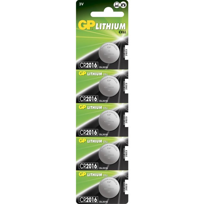 GP Batteries Knopfzellen CR2016, Lithium, 3 V – 5 Stk.