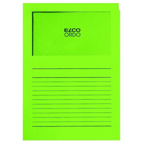 Elco Ordo Organisationsmappe A4, Fenster 180 × 100 mm, 120 g/m², intensivgrün – 100 Stück