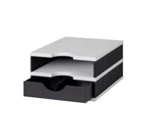 Styro Briefkorb – für C4, 2 Fächer, stapelbar, mit Griffausschnitt, schwarz/grau, B 248 × H 154 × T 331 mm