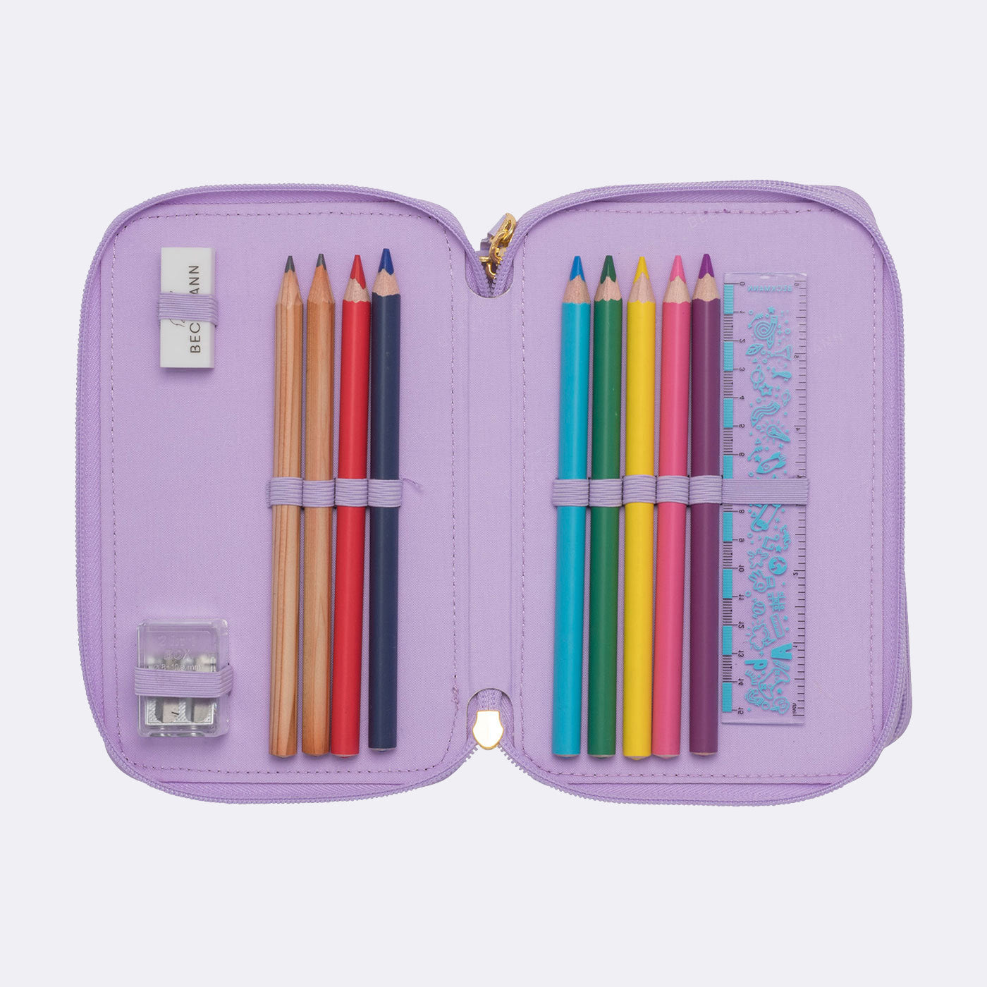 Beckmann Classic 1st Etui Triple, gefüllt – Unicorn Princess Purple – Kunststoff – 13 × 20,5 × 7 cm