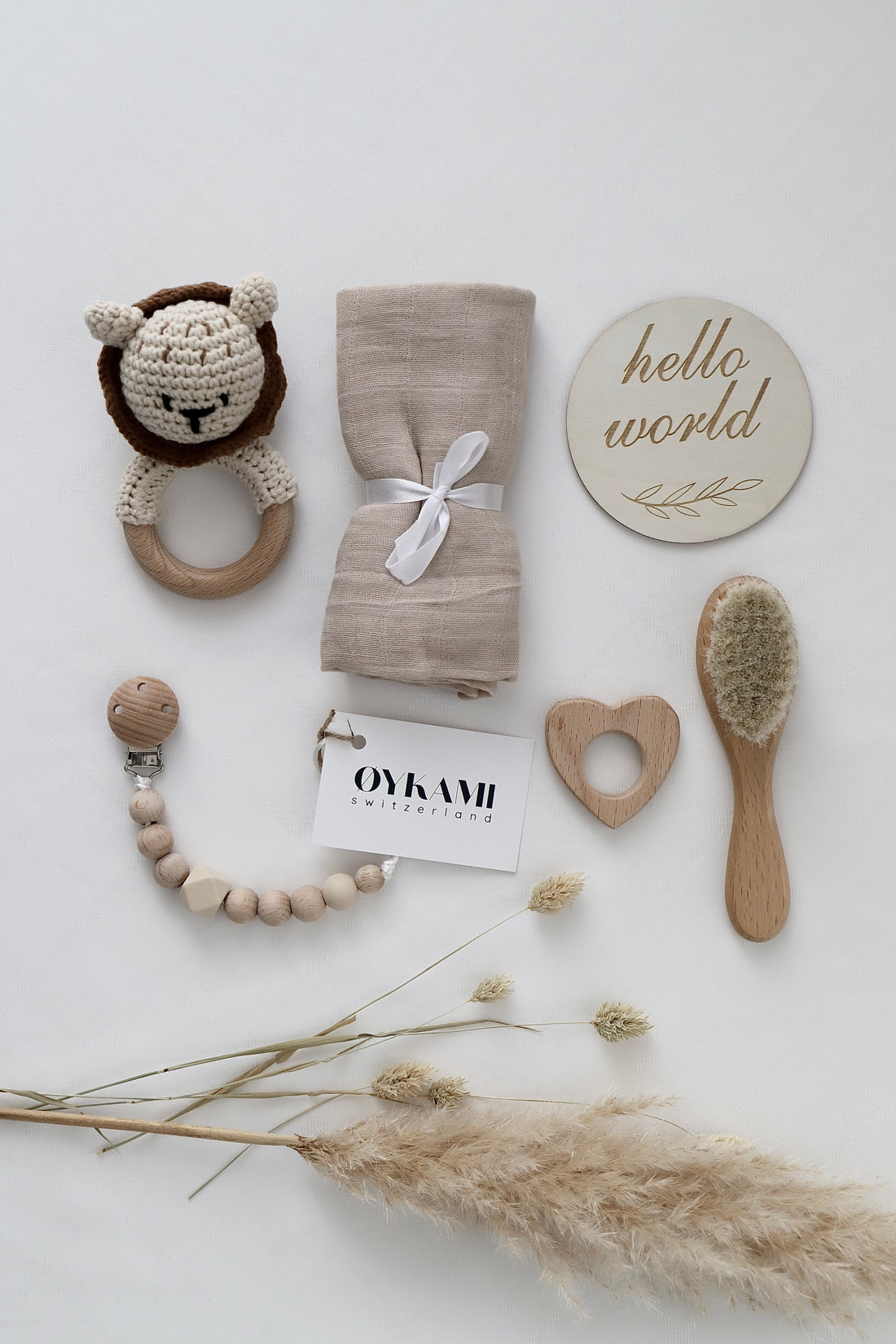OYKAMI Geschenkbox Zürich – 18,5 × 7,0 × 18,5 cm – ab 0 J. – Baumwolle, Holz – braun, beige