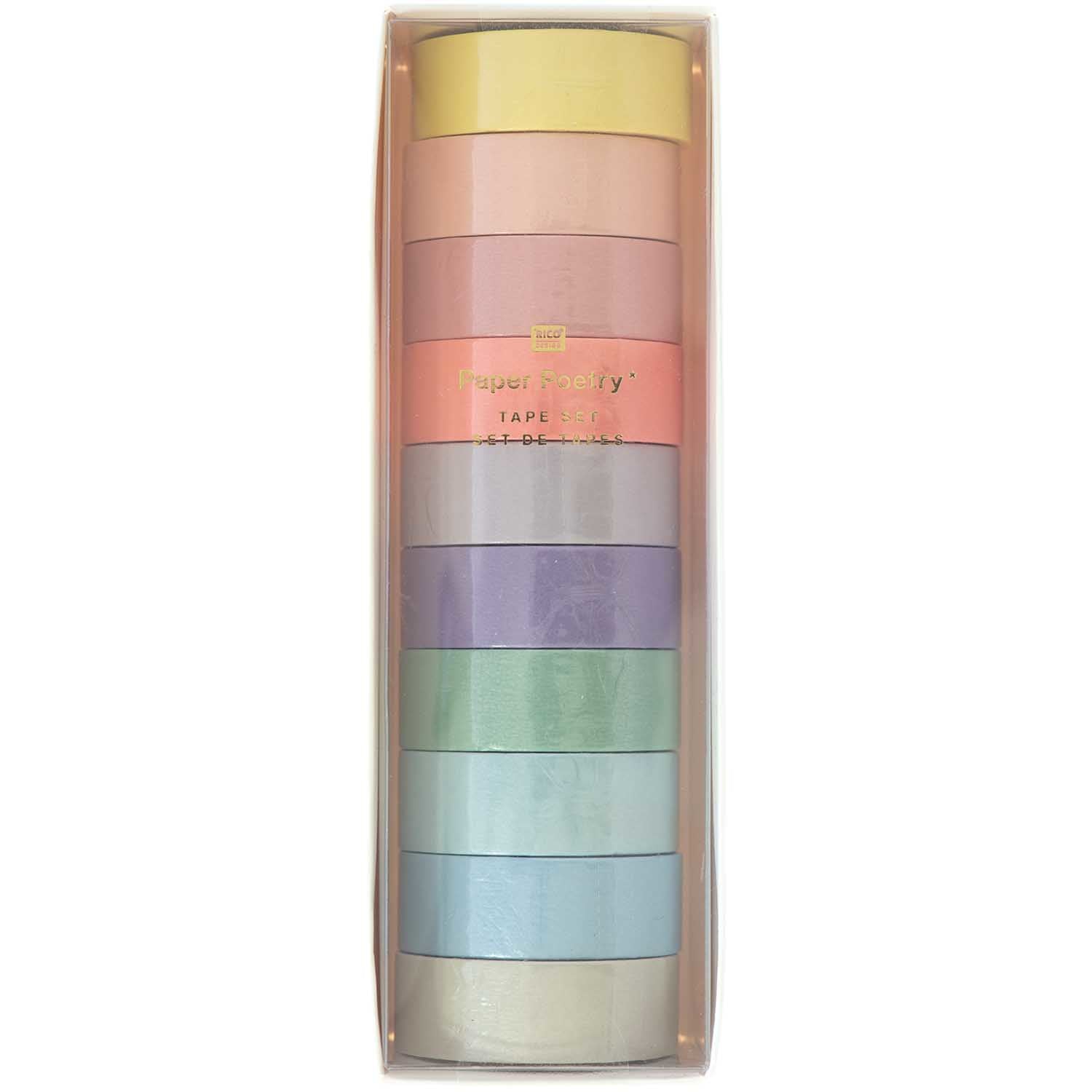 Rico Design Washi Tape – 15 mm × 5 m, mehrfarbig, wiederablösbar, 10 Rollen