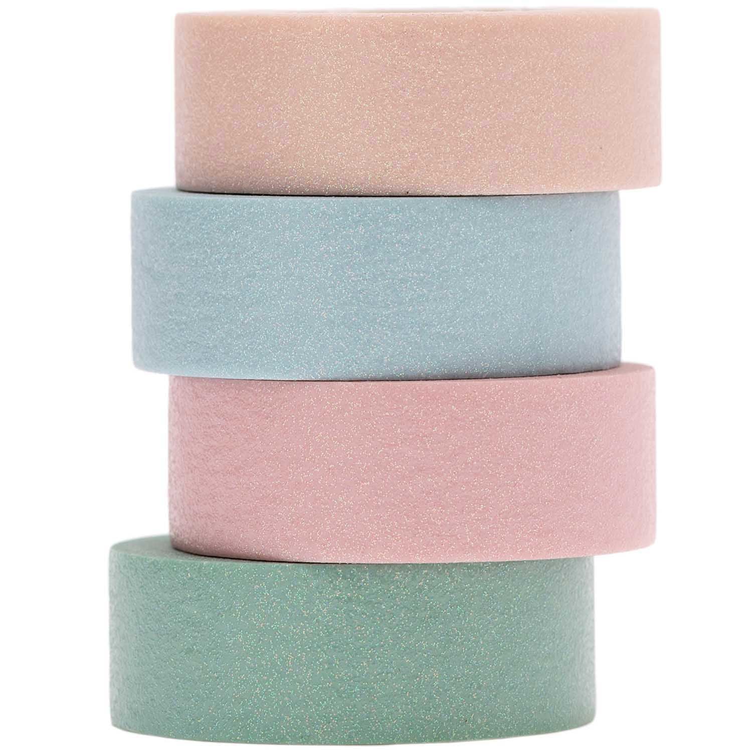 Rico Design Washi Tape – 15 mm × 5 m, mehrfarbig, Papier, Glitzer, wiederablösbar, 4 Rollen