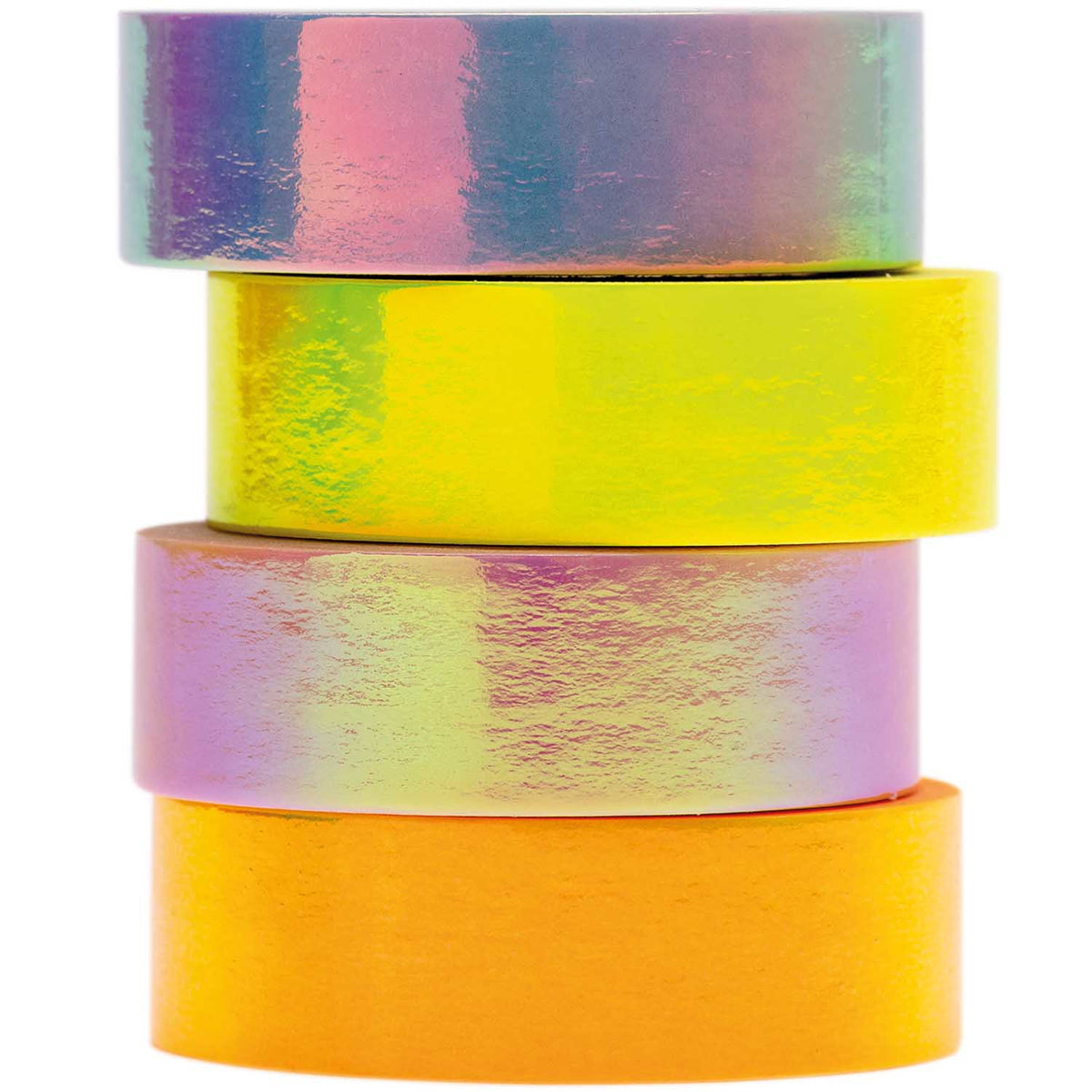 Rico Design Washi Tape – 15 mm × 5 m, mehrfarbig, glänzend, wiederablösbar, 4 Rollen