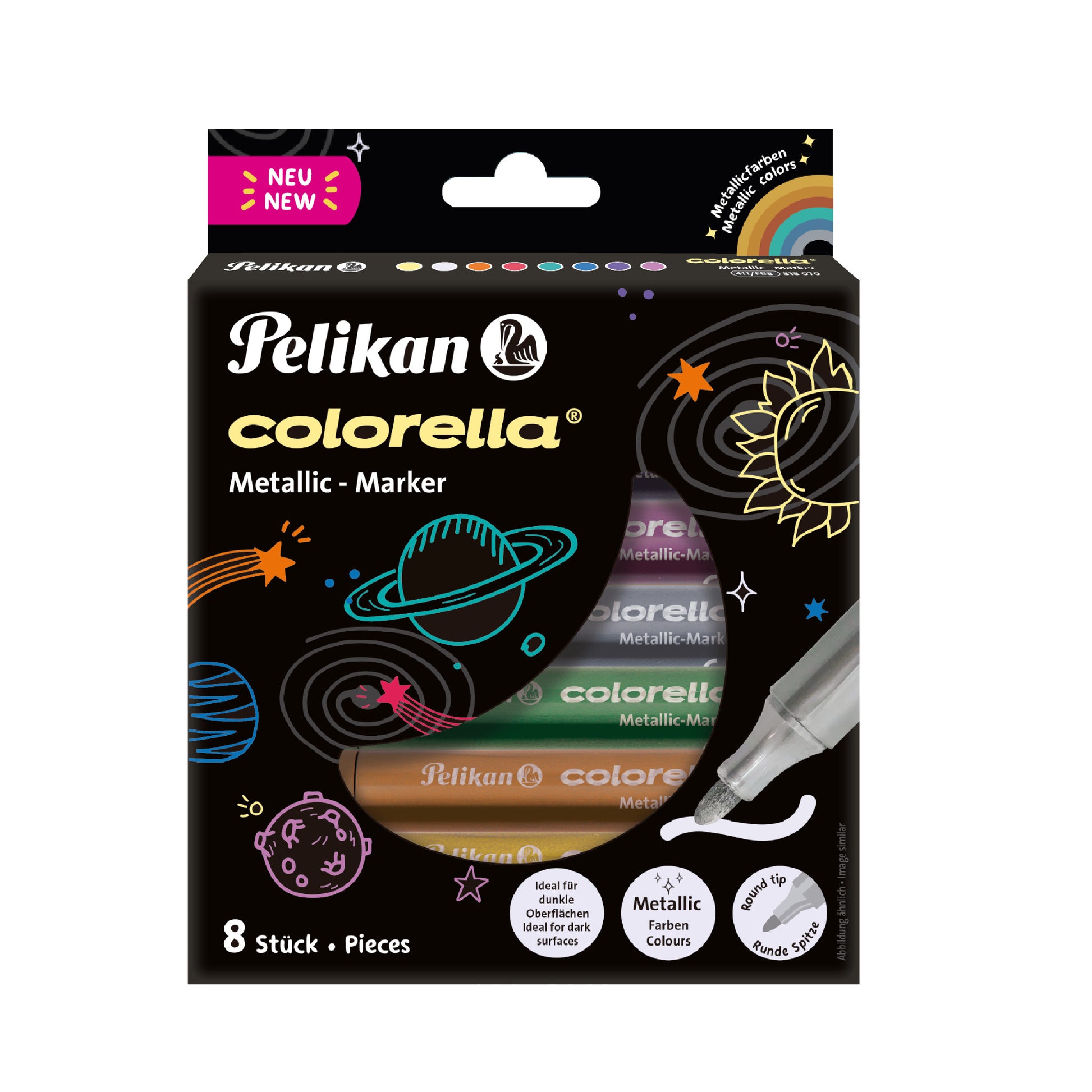 Pelikan Colorella Metallic Filzstifte – Rundspitze, Auswaschbar, 8 Farben