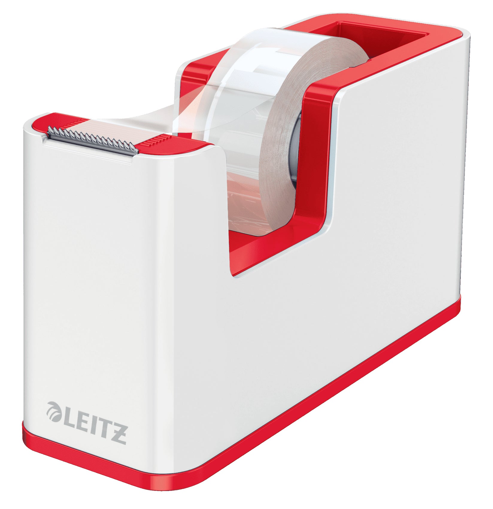 Leitz WOW Duo Tischabroller – für Klebeband bis 19 mm × 33 m, Kunststoff (PS), rot/weiss