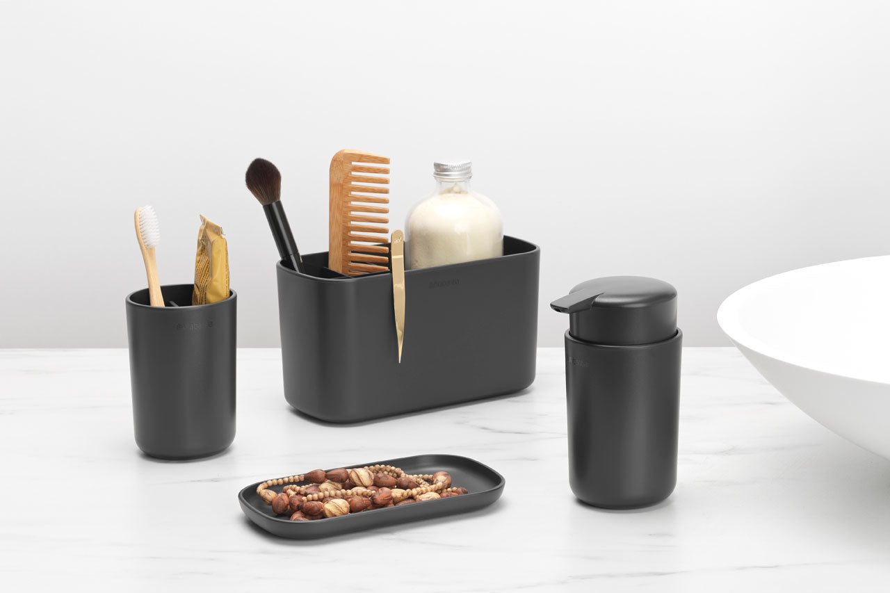Brabantia Zahnputzbecher ReNew – Kunststoff, 7,6×7,6×11 cm, Grau