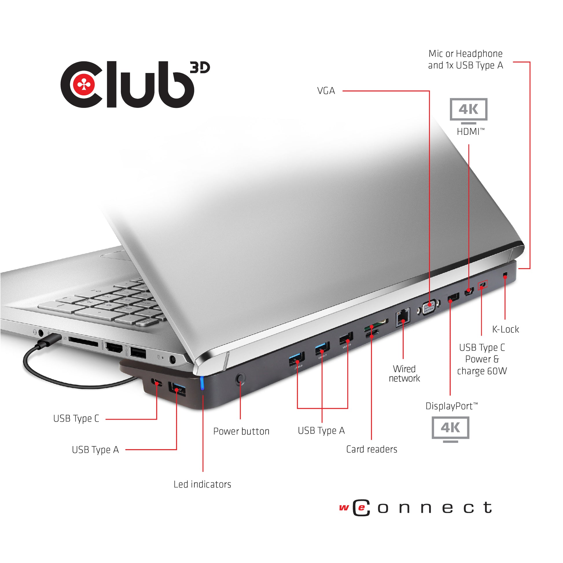 CLUB3D Club 3D Dockingstation – USB-C, 1× DP, 1× HDMI, 1× VGA, 5× USB-A, 100 W PD, 3,5 mm Audio